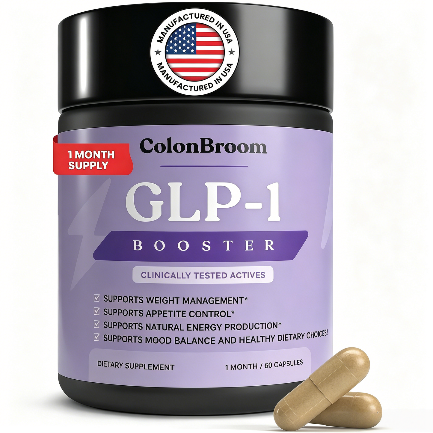 ColonBroom GLP-1 Weight Management Supplement for Women & Men - GLP1 Supports Appetite Control, Energy & Mood Balance - Vegan, Gluten-Free Diet Capsules | 60 Count