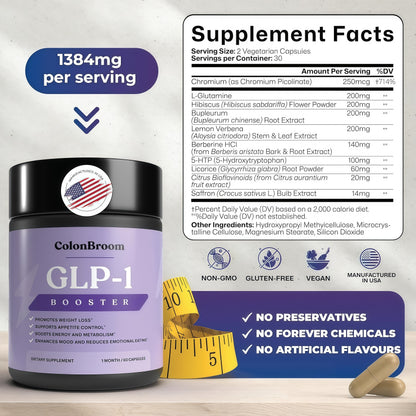 ColonBroom GLP-1 Weight Management Supplement for Women & Men - GLP1 Supports Appetite Control, Energy & Mood Balance - Vegan, Gluten-Free Diet Capsules | 60 Count